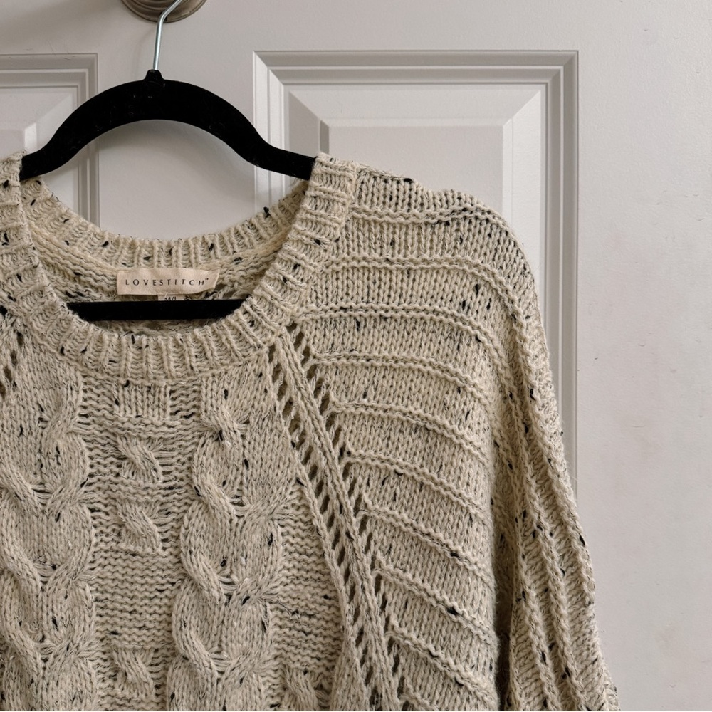 Lovestitch Speckled Cable-Knit Cream Cardigan